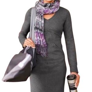 Athleta Ponte Celebration Long Sleeve V-Neck Charcoal Grey Mini Dress - Sz S